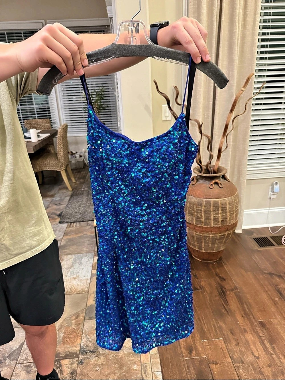 Primavera Blue Sequin Mini Dress Size 2 New